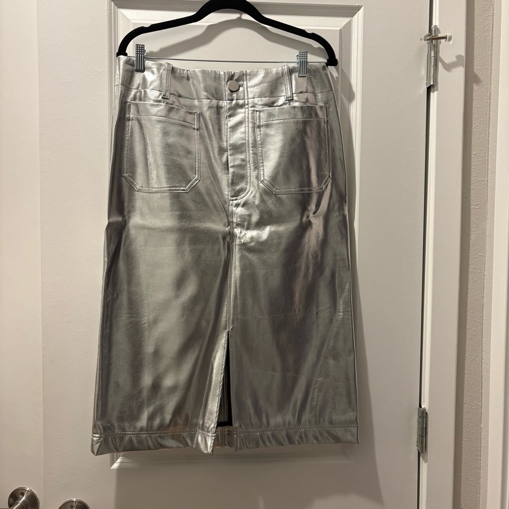Anthropologie Shimmering Silver Skirt